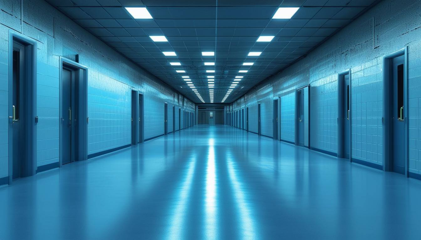 prison hallway with blueoverlay